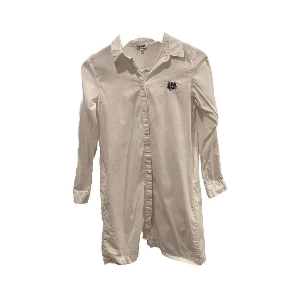Kenzo Women's White Button Front Collared Cotton Shirt Size 36